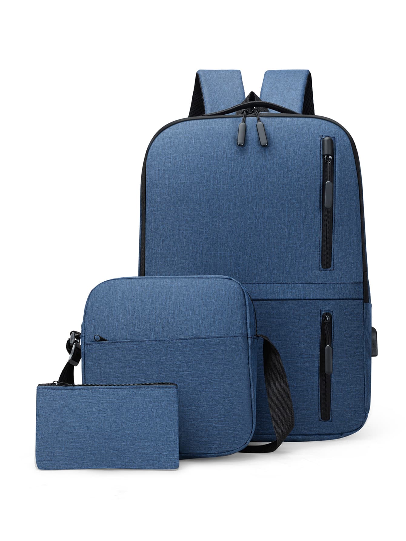3入組極簡風格功能背包套裝 - 藍色 - 查看 1