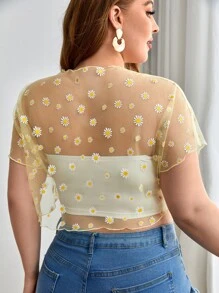 Dreamara Plus Daisy Print Sheer Top Without Bra - Yellow - View 2