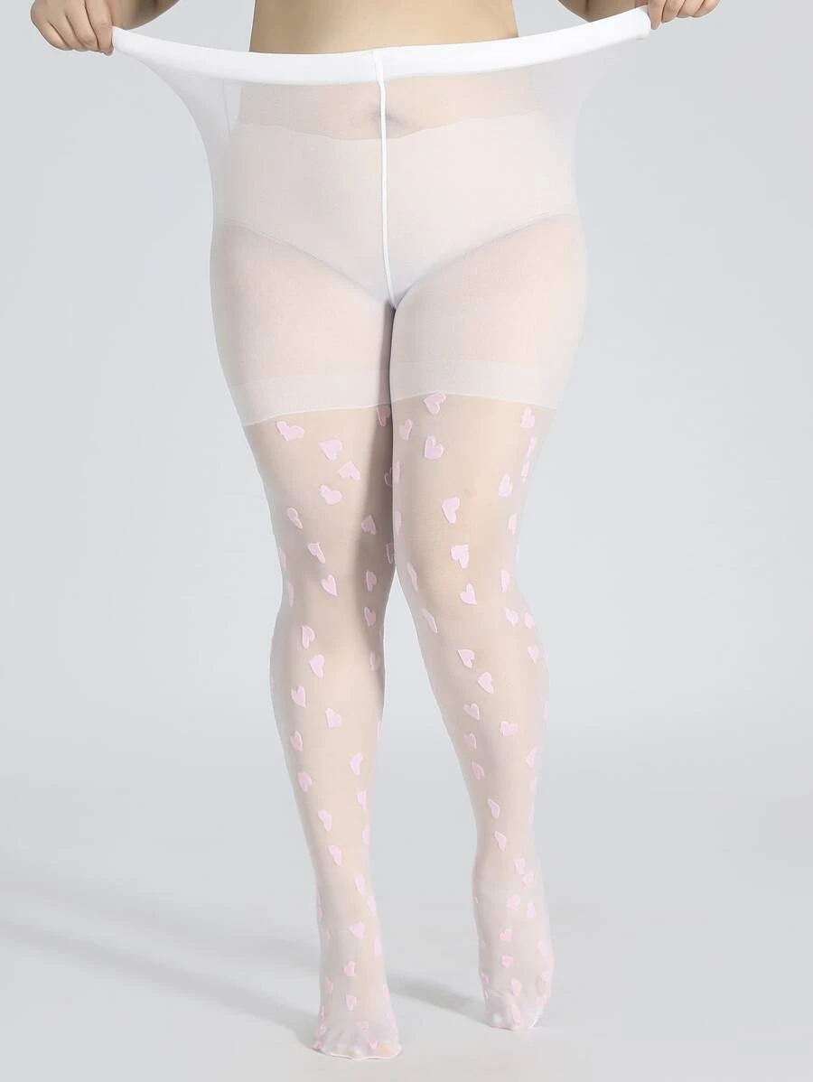 1pair Women Plus Size Solid Fashionable Tights For Daily Life - White - View 1