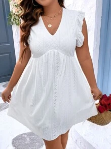 SHEIN Holidaya Plus Eyelet Embroidery Dress - White - View 1