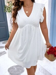 SHEIN Holidaya Plus Eyelet Embroidery Dress - White - View 4