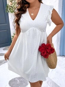 SHEIN Holidaya Plus Eyelet Embroidery Dress - White - View 5