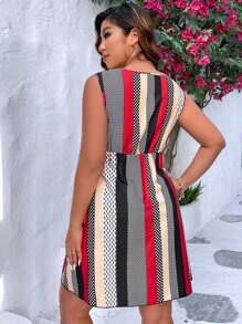 SHEIN LUNE Vestido con cinturón con estampado geométrico de rayas - Multicolor - Ver 2