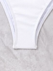 SHEIN Swim Textured Bikini Ba Lỗ Bộ Pha lê Sò điệp Áo yếm ôm sát ngực & Eo cao Đáy 2 mảnh Bộ đồ tắm - trắng - Xem 7