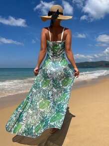 Cover up bandeau con estampado tropical - Verde - Ver 2