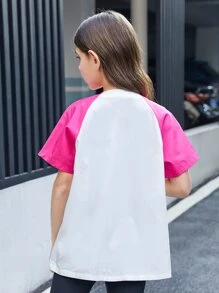 SHEIN Chicas Blusa con estampado de letra de manga raglán - Multicolor - Ver 2