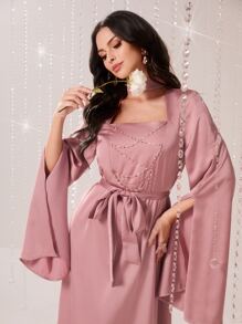 Modelyn Vestido con cinturón con diseño de diamante de imitación - Rosa - Ver 5