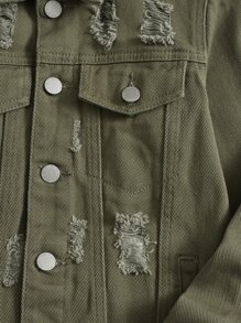 SHEIN 男孩翻蓋口袋破洞牛仔夾克