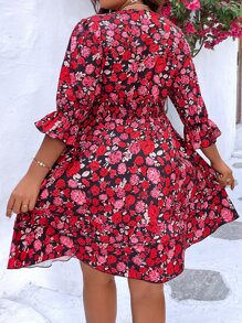 Breezaya Plus Floral Print Cut Out Knot Front Flounce Sleeve Dress - Multicolor - View 2