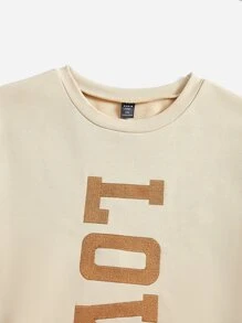 SHEIN EZwear Sudadera con estampado de letra de hombros caídos & Pantalones de cuadros con bolsillo lateral - Multicolor - Ver 4