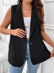 Flirla Blazer chaleco de cuello con solapa - Negro - Ver 3