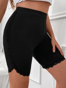 Calvaya Plus Lace Trim Cycling Shorts - Black - View 3
