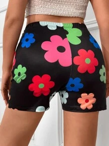 SHEIN Qutie 大碼印花騎行褲 - 黑色 - 查看 2