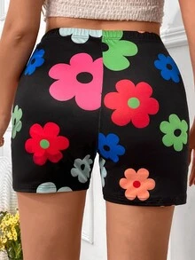 SHEIN Qutie 大碼印花騎行褲 - 黑色 - 查看 3