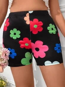 SHEIN Qutie 大碼印花騎行褲 - 黑色 - 查看 4