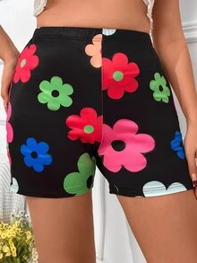 SHEIN Qutie 大碼印花騎行褲 - 黑色 - 查看 5