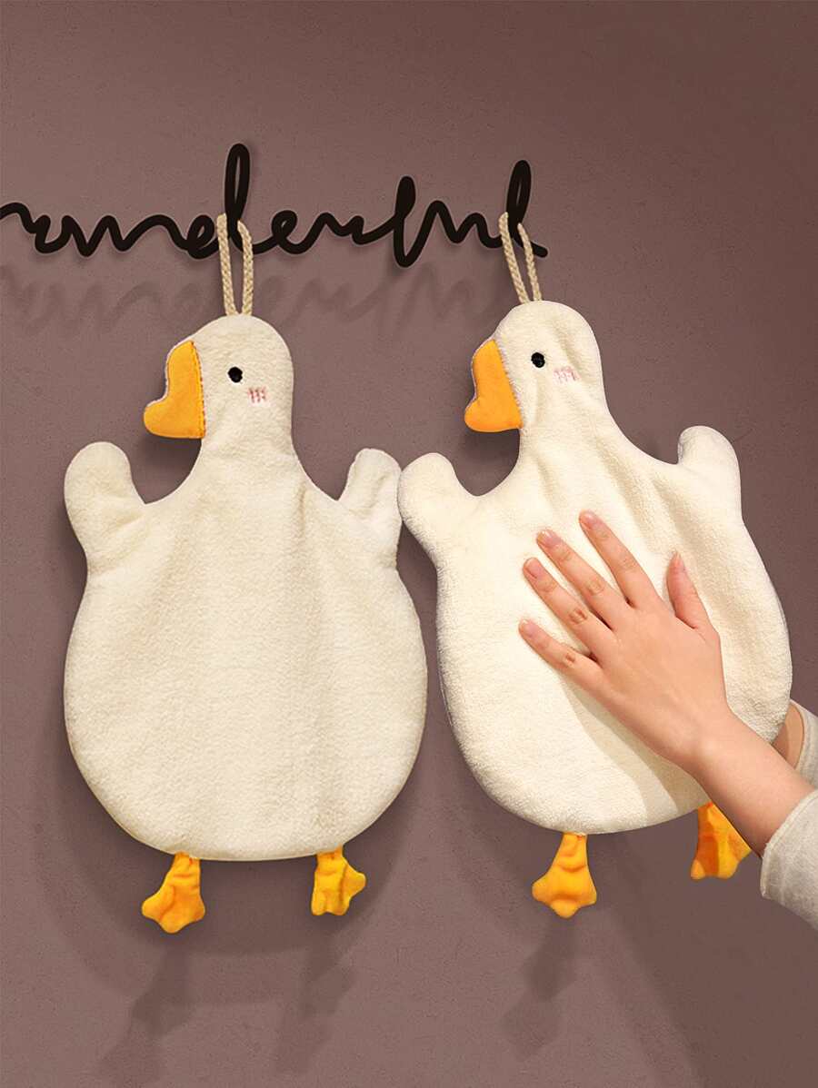 1pc Cartoon Duck Design Washcloth - White - View 1