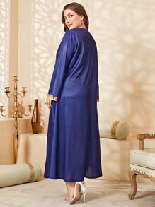 Al Najma Plus Geo Print V Neck Dress - Blue - View 2