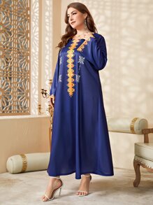 Al Najma Plus Geo Print V Neck Dress - Blue - View 6