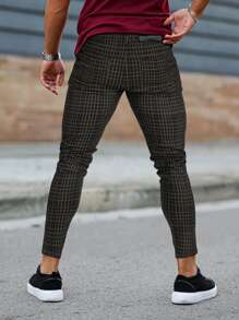 男士格紋印花緊身褲 - 彩色 - 查看 2