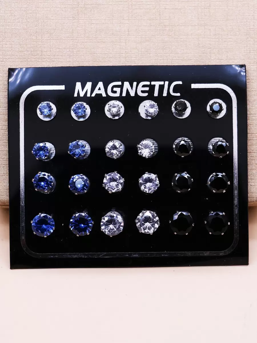 Fashionable and Popular 24pcs Men Rhinestone Decor Stud Earrings Punk Hip Pop Style for Jewelry Gift and for a Stylish Look - Multicolor - View 1