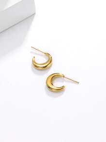 極簡風格圓耳環 - 金黃色 - 查看 2