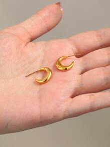 極簡風格圓耳環 - 金黃色 - 查看 4