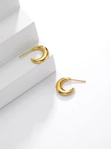 極簡風格圓耳環 - 金黃色 - 查看 6