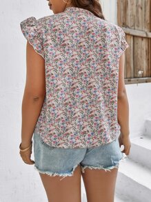 SHEIN Franclia Blusa floral de cuello con cordón ribete con fruncido - Multicolor - Ver 2