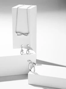 4入組方晶鋯石裝飾首飾套裝 - 銀色 - 查看 1