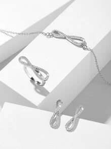 4入組方晶鋯石裝飾首飾套裝 - 銀色 - 查看 2