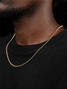 FEEL STYLE Collar de cadena minimalista de moda y popular para hombres, estilo Punk Hip Pop de acero inoxidable para regalo de joyería y para un aspecto elegante - Amarillo Oro - Ver 1