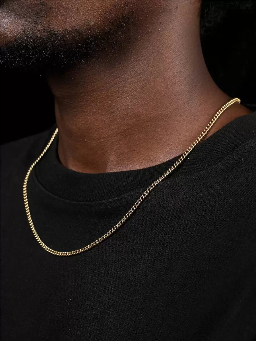 FEEL STYLE Collar de cadena minimalista de moda y popular para hombres, estilo Punk Hip Pop de acero inoxidable para regalo de joyería y para un aspecto elegante - Amarillo Oro - Ver 1