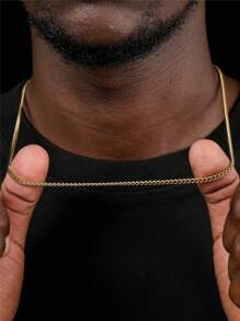 FEEL STYLE Collar de cadena minimalista de moda y popular para hombres, estilo Punk Hip Pop de acero inoxidable para regalo de joyería y para un aspecto elegante - Amarillo Oro - Ver 2