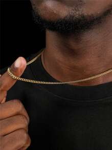 FEEL STYLE Collar de cadena minimalista de moda y popular para hombres, estilo Punk Hip Pop de acero inoxidable para regalo de joyería y para un aspecto elegante - Amarillo Oro - Ver 3