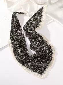 Ditsy 花卉绒球饰边头巾，经典复古，适合假日日常外出，波西米亚风头巾，头巾，学校用品，学院秋冬女士头带，发带，女士度假装发饰 - 彩色 - 查看 4