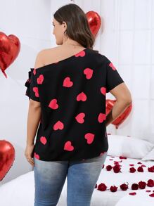 SHEIN Unity 大碼愛心圖案不對稱領襯衫 - 彩色 - 查看 2