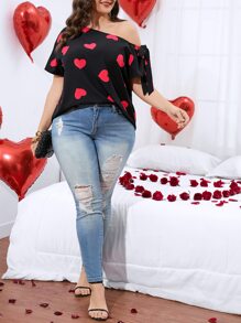 SHEIN Unity 大碼愛心圖案不對稱領襯衫 - 彩色 - 查看 4