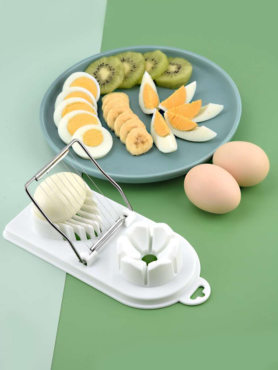 1pc Stainless Steel Egg Slicer, White 2 In 1 Egg Cutter For Kitchen - White - View 1