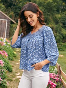 SHEIN Clasi 碎花拼接水溶蕾絲襯衫