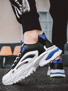 Men Colorblock Lace-up Front Chunky Sneakers - Black - View 3