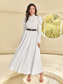 Modelyn Solid Button Front Shirt Dress Without Belt - White - View 1