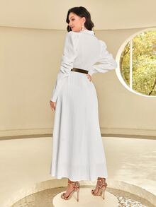 Modelyn Solid Button Front Shirt Dress Without Belt - White - View 2