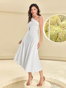 Modelyn Vestido de un hombro con diamante de imitación delantero