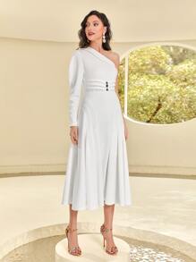 Modelyn Vestido de un hombro con diamante de imitación delantero