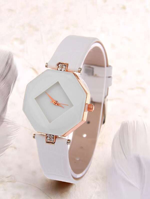 YILEIQI Rhinestone Decor Polygon Pointer Quartz Watch