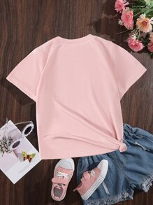 SHEIN Toddler Girls Leopard & Heart Print Tee - Baby Pink - View 2