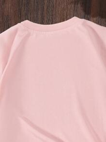 SHEIN Toddler Girls Leopard & Heart Print Tee - Baby Pink - View 6