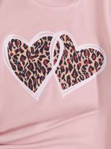 SHEIN Toddler Girls Leopard & Heart Print Tee - Baby Pink - View 7
