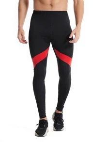 Men Colourblock Sports Tights - Black - View 1